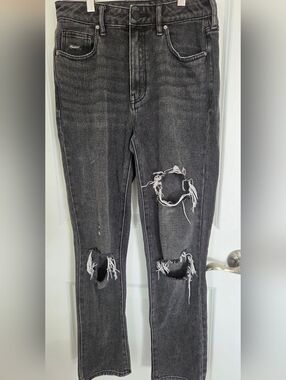 PacSun Women's Charcoal Black Ripped Mom Jeans
